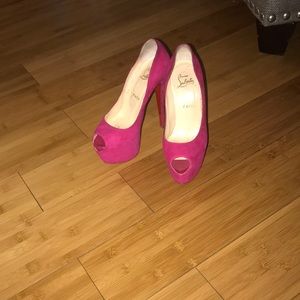 Pink suede louboutin shoes peep toe